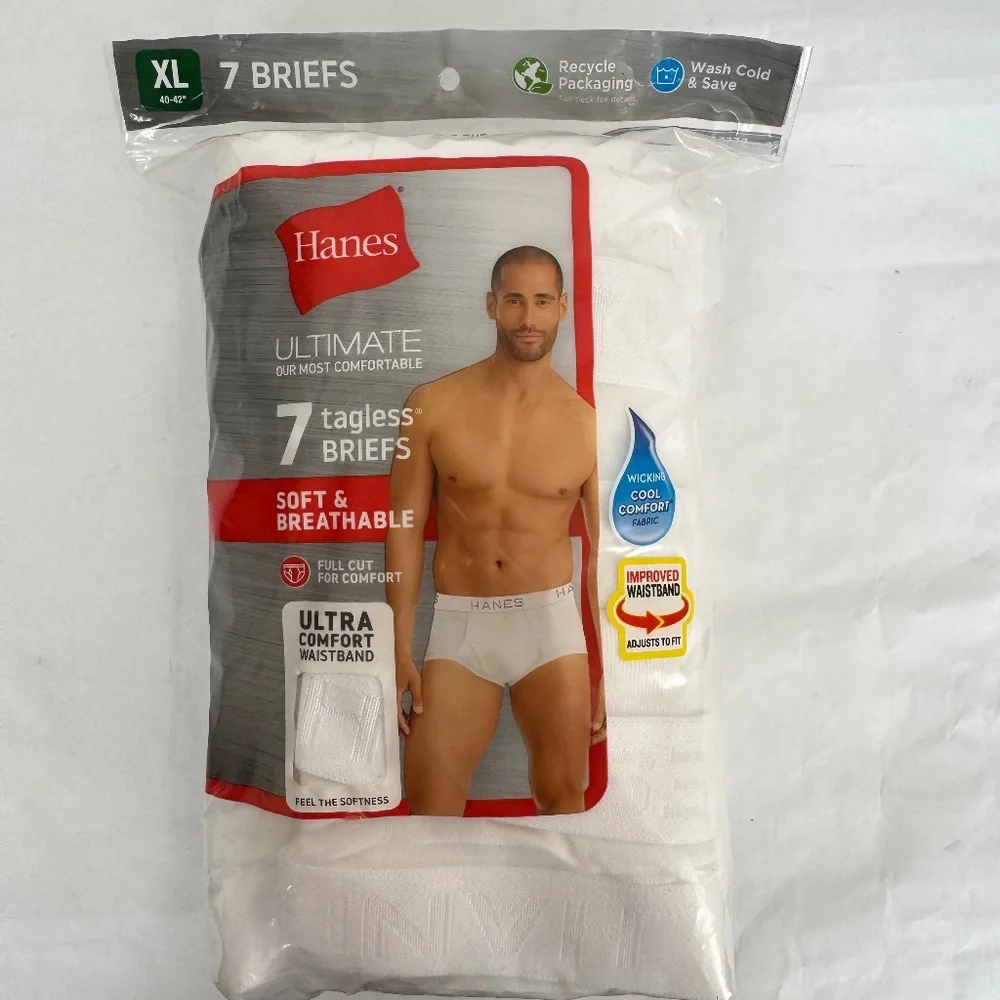Hanes Ultimate Ultra Comfort Waistband Tagless Full Cut 7 Briefs Sz. XL 40-42